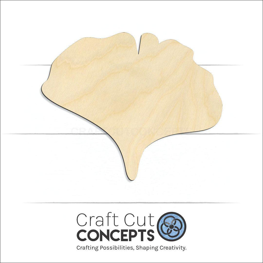 Craft Cut Concepts Logo under a wood Gingko Leaf craft shape and blank