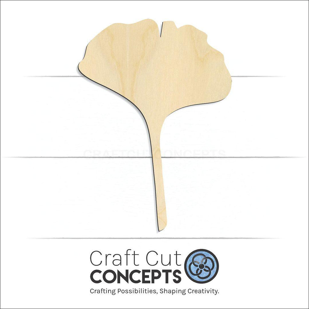 Craft Cut Concepts Logo under a wood Gingko Leaf craft shape and blank