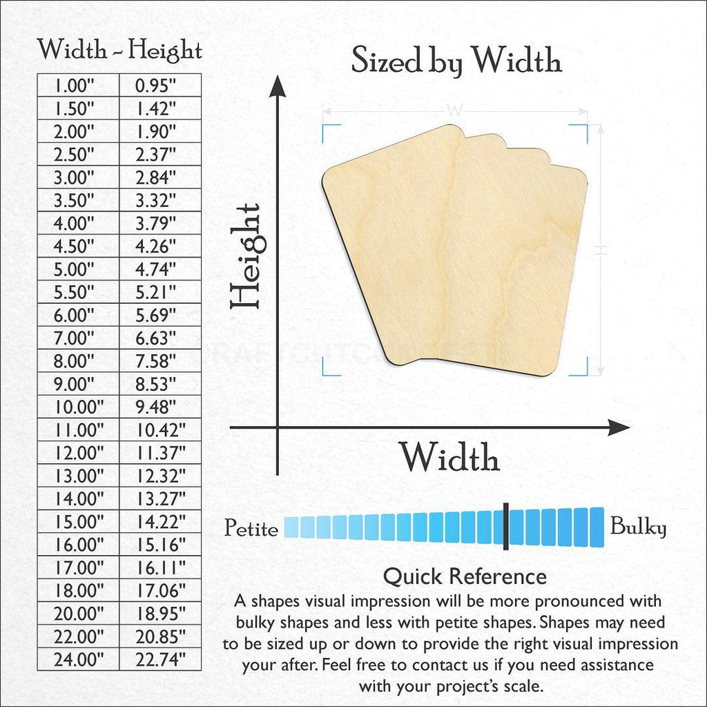 Sizes available for a laser cut Folded Playing Cards craft blank
