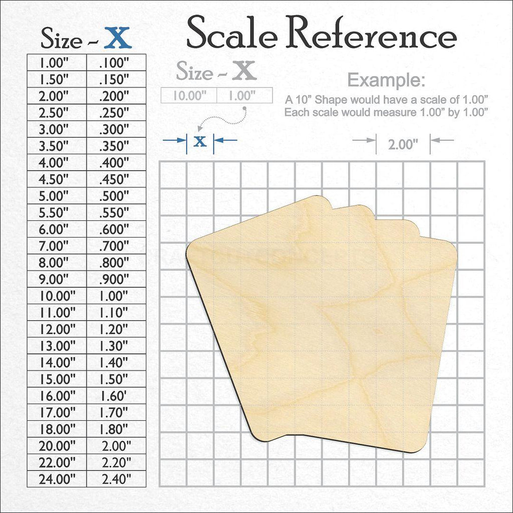 A scale and graph image showing a wood Folded Playing Cards craft blank