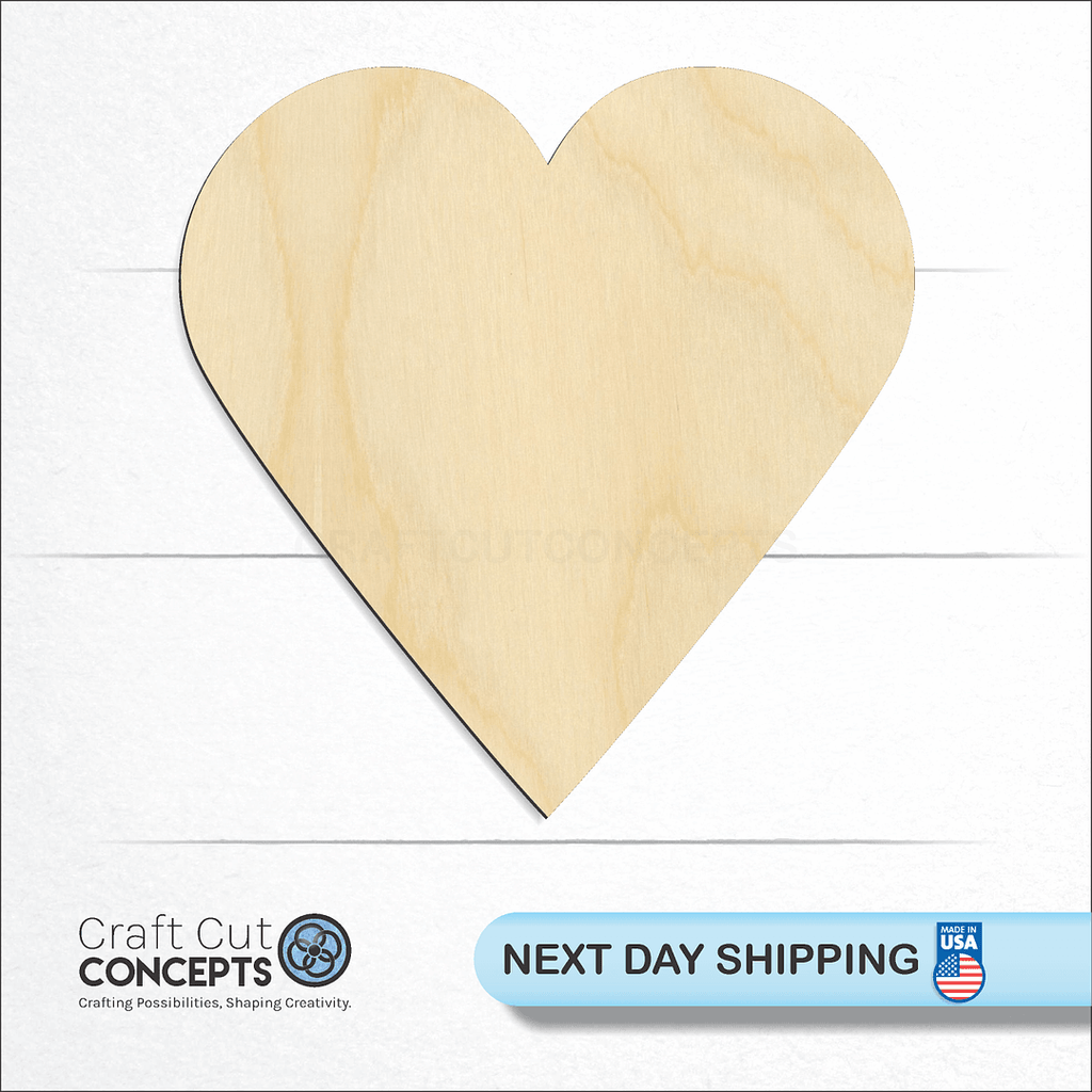 Craft Cut Concepts logo and next day shipping banner with an unfinished wood Cards - Heart craft shape and blank