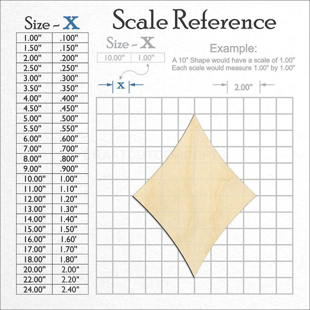 A scale and graph image showing a wood Cards - Diamond craft blank