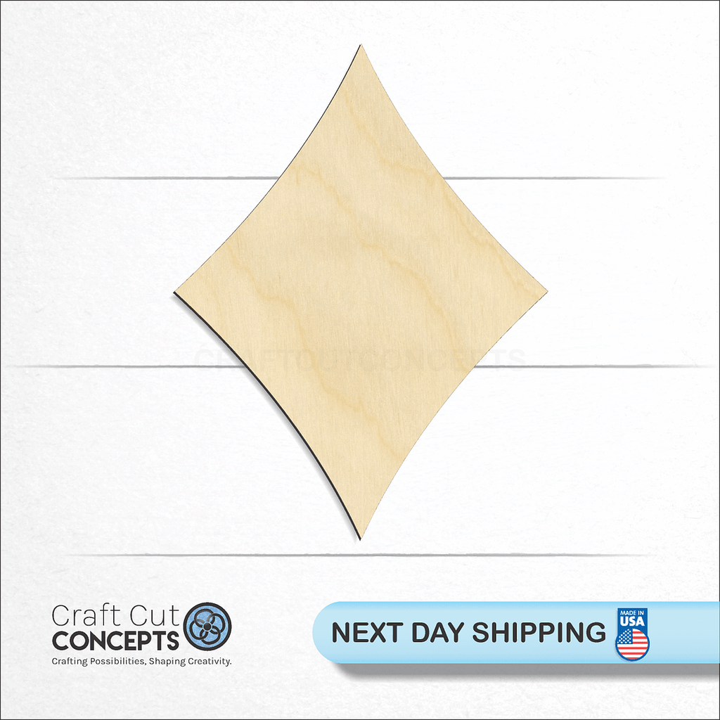 Craft Cut Concepts logo and next day shipping banner with an unfinished wood Cards - Diamond craft shape and blank