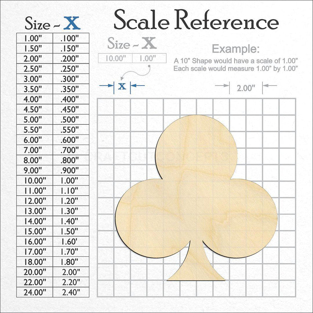 A scale and graph image showing a wood Cards - Club craft blank