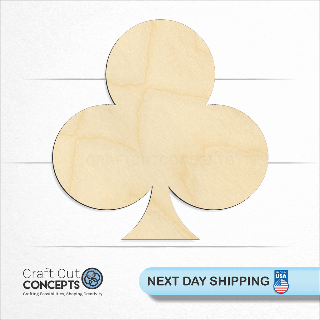 Craft Cut Concepts logo and next day shipping banner with an unfinished wood Cards - Club craft shape and blank