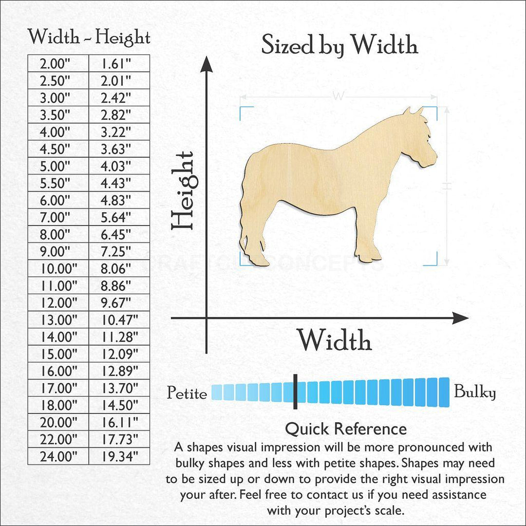 Sizes available for a laser cut Pony craft blank