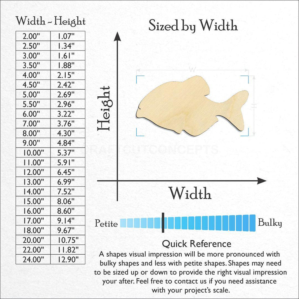 Sizes available for a laser cut Piranha craft blank