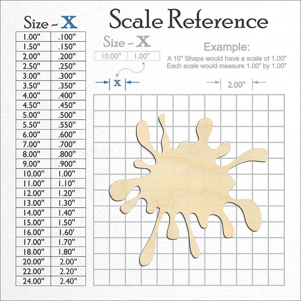 A scale and graph image showing a wood Paint Splatter craft blank