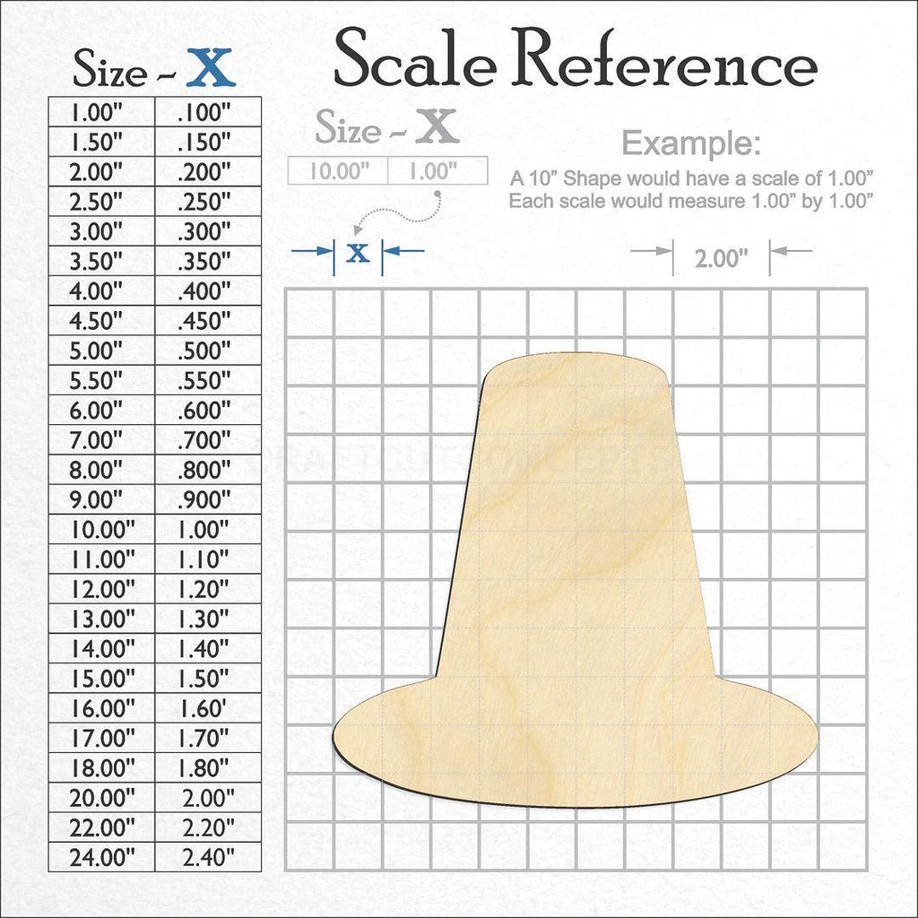 A scale and graph image showing a wood Pilgram Hat craft blank