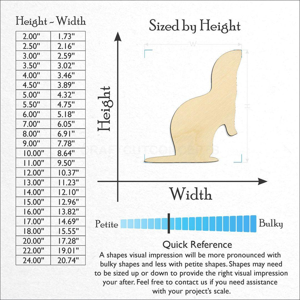 Sizes available for a laser cut Standing Ferret craft blank