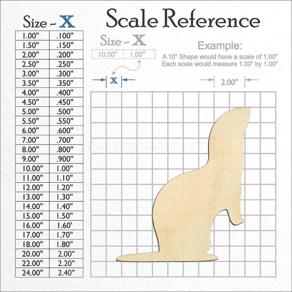 A scale and graph image showing a wood Standing Ferret craft blank