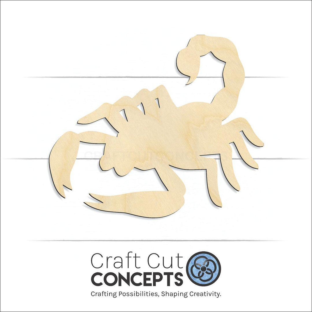 Craft Cut Concepts Logo under a wood Scorpion craft shape and blank