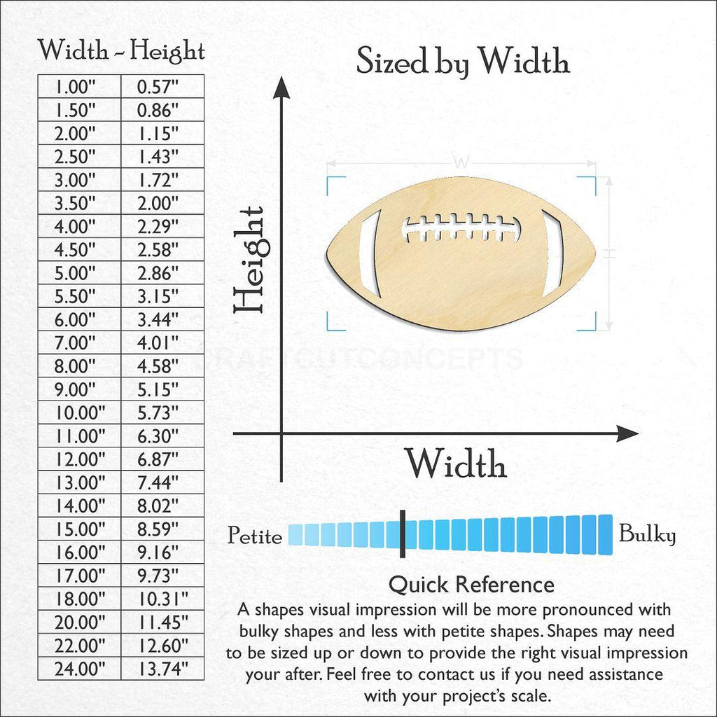 Sizes available for a laser cut Football With Laces craft blank