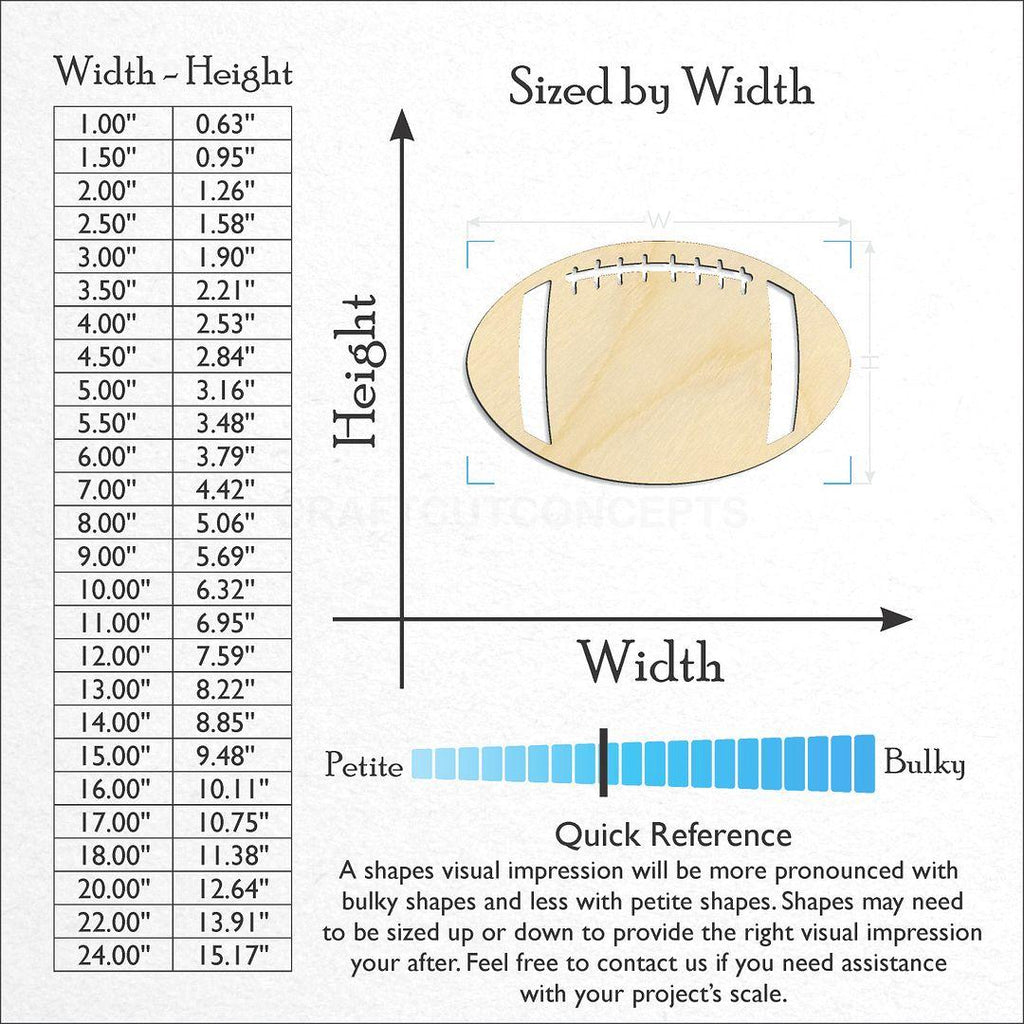 Sizes available for a laser cut Football With Laces craft blank