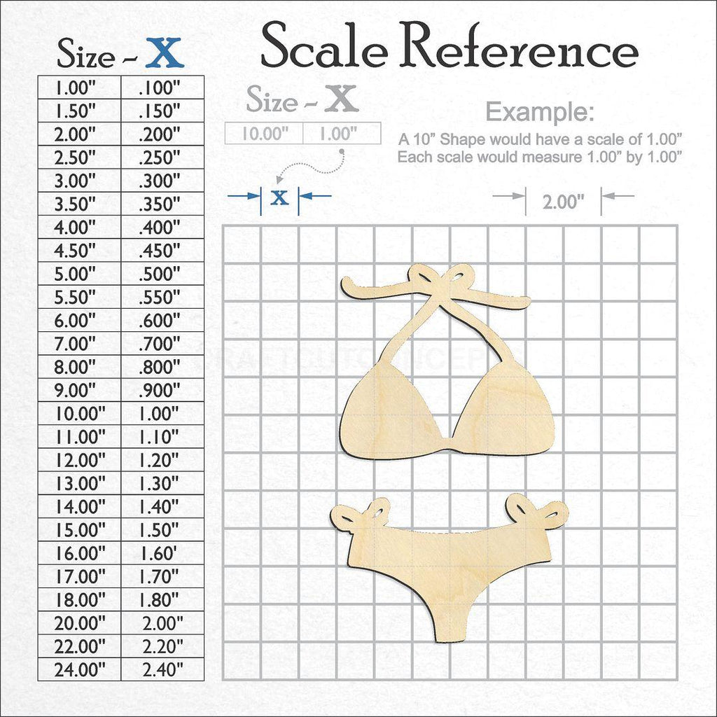 A scale and graph image showing a wood Bikini craft blank