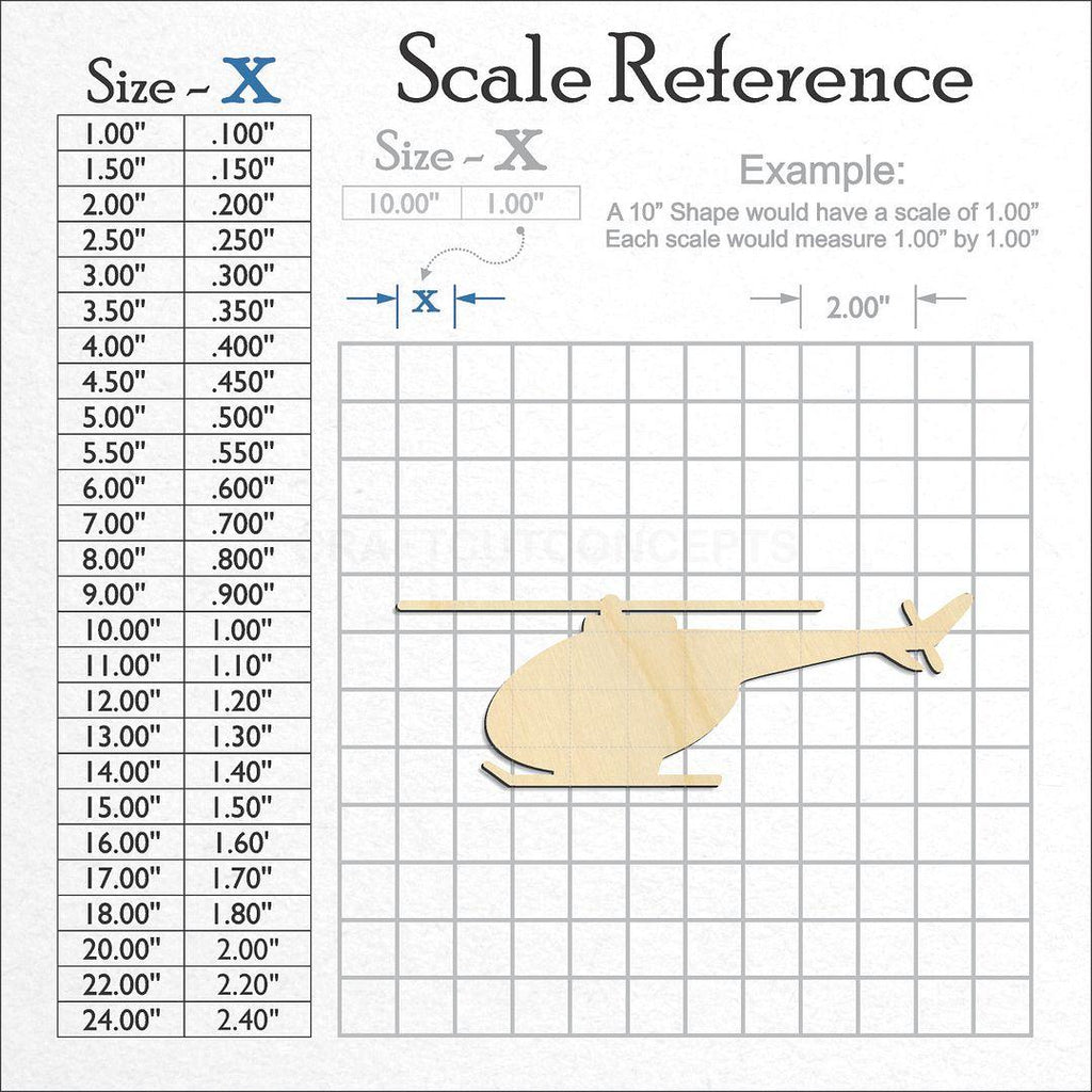 A scale and graph image showing a wood Helicopter craft blank