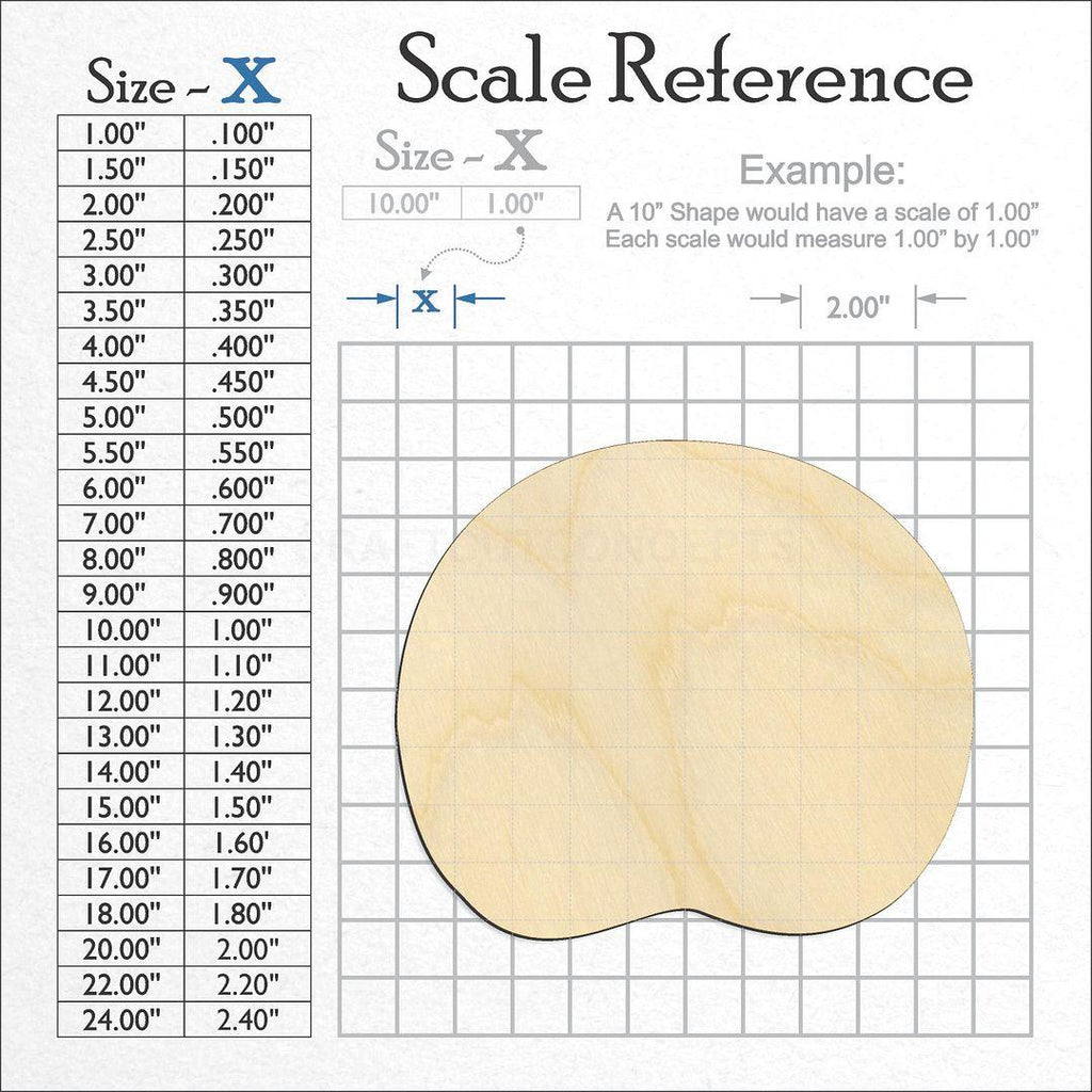 A scale and graph image showing a wood Lily Pad craft blank