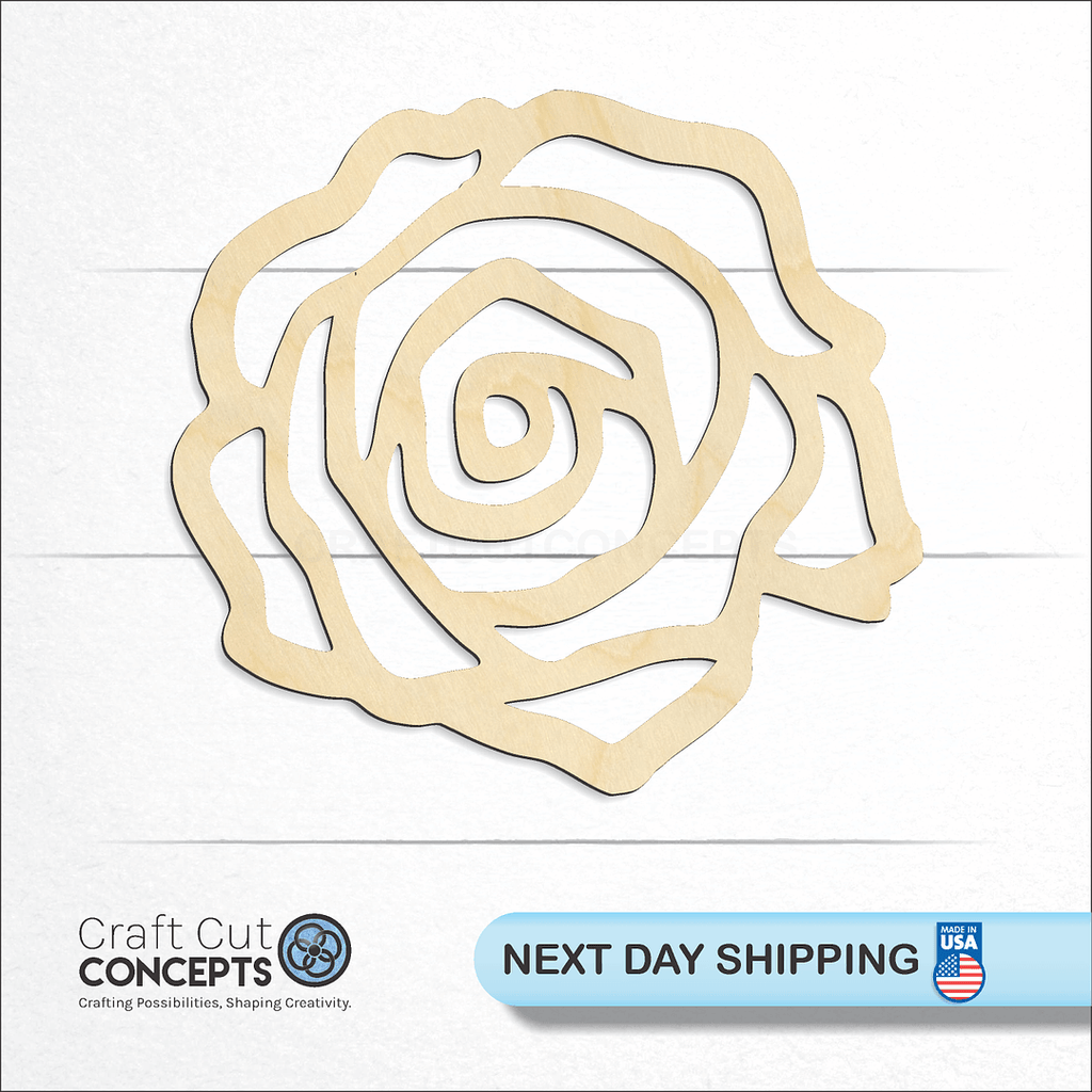 Craft Cut Concepts logo and next day shipping banner with an unfinished wood Rose craft shape and blank