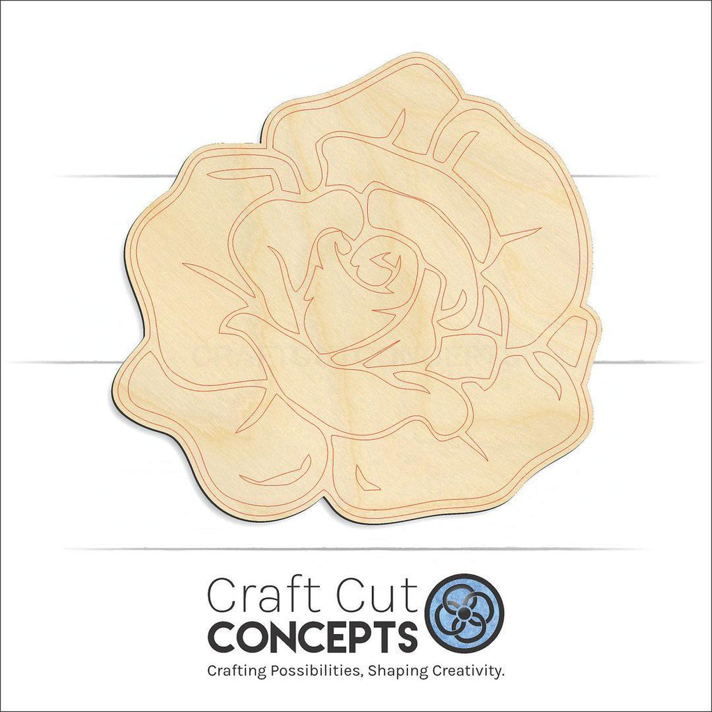 Craft Cut Concepts Logo under a wood Rose craft shape and blank