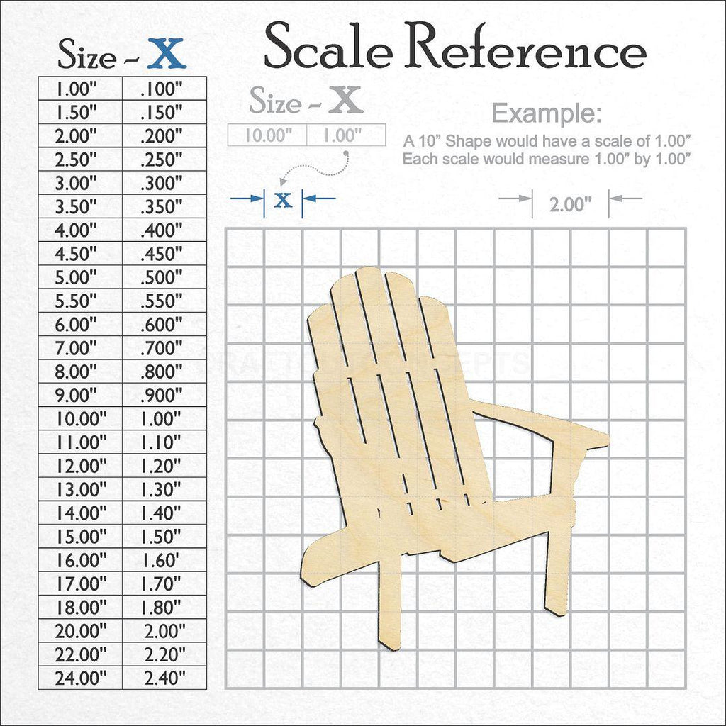 A scale and graph image showing a wood Adirondack Chair craft blank