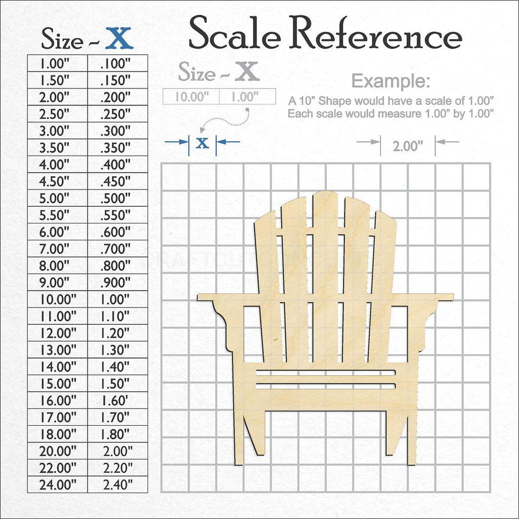 A scale and graph image showing a wood Adirondack Chair craft blank