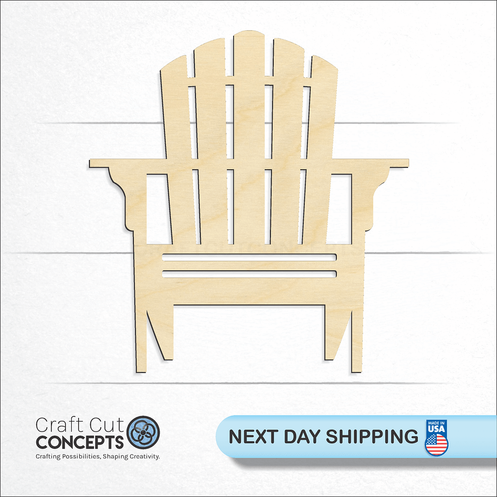 Craft Cut Concepts logo and next day shipping banner with an unfinished wood Adirondack Chair craft shape and blank