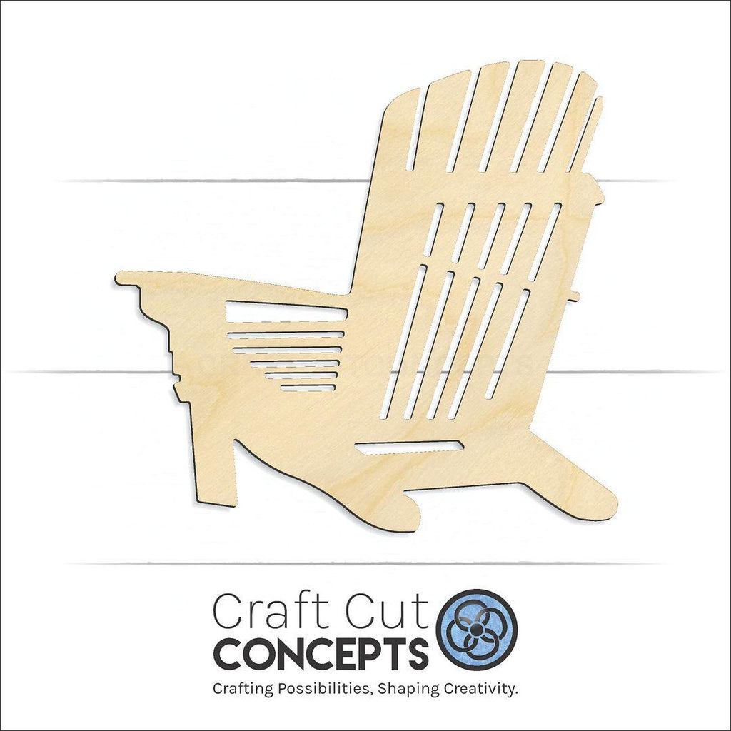 Craft Cut Concepts Logo under a wood Adirondack Chair craft shape and blank