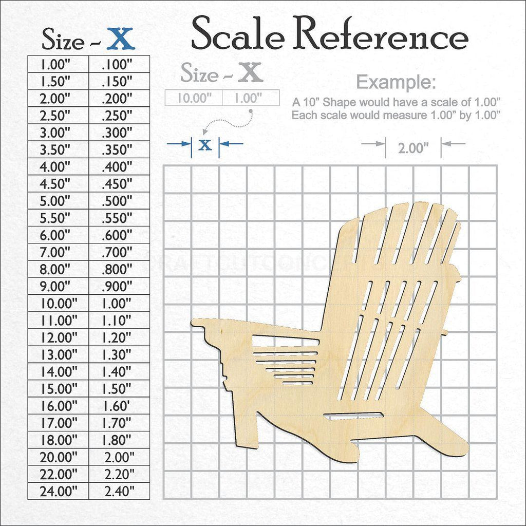 A scale and graph image showing a wood Adirondack Chair craft blank