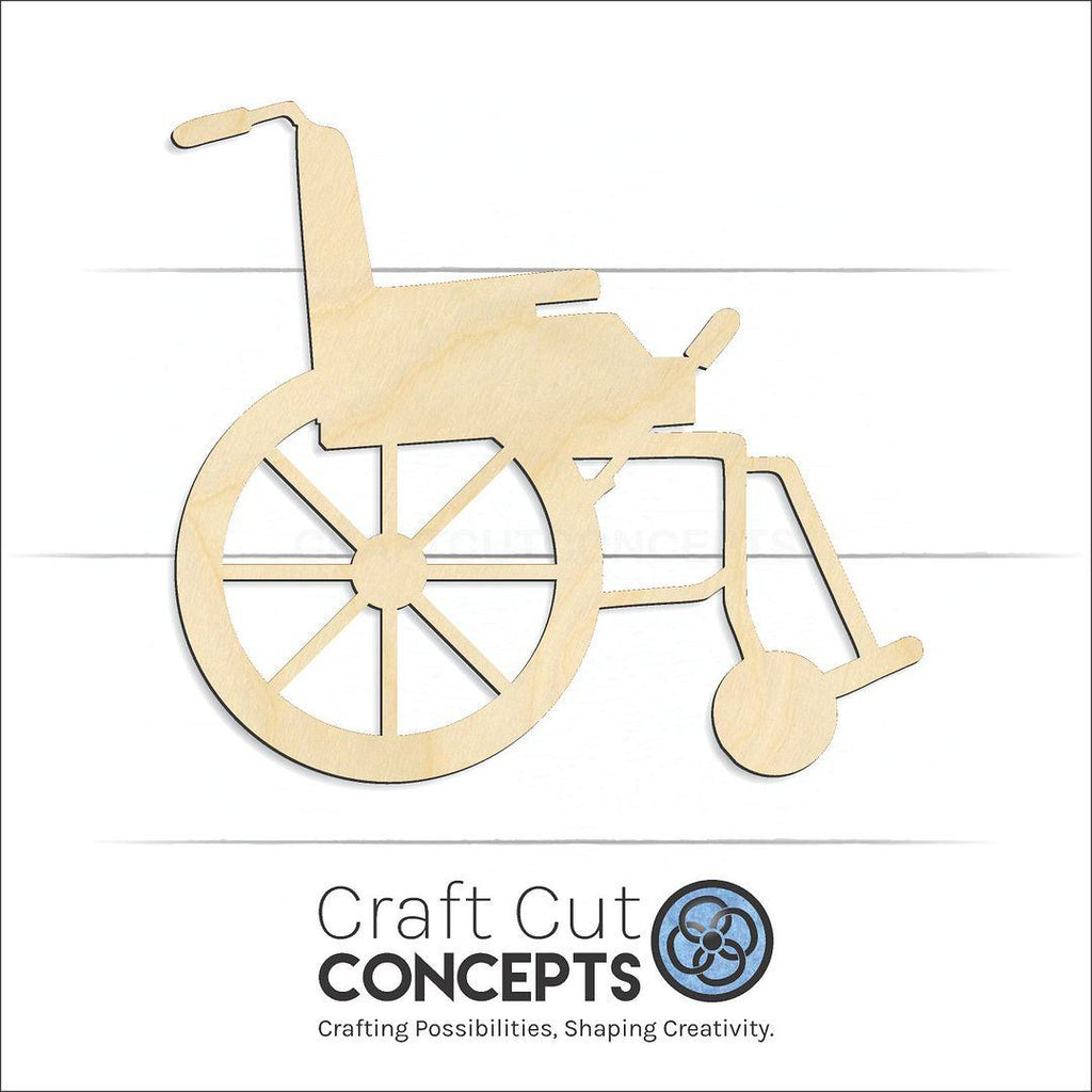 Craft Cut Concepts Logo under a wood Wheel Chair craft shape and blank