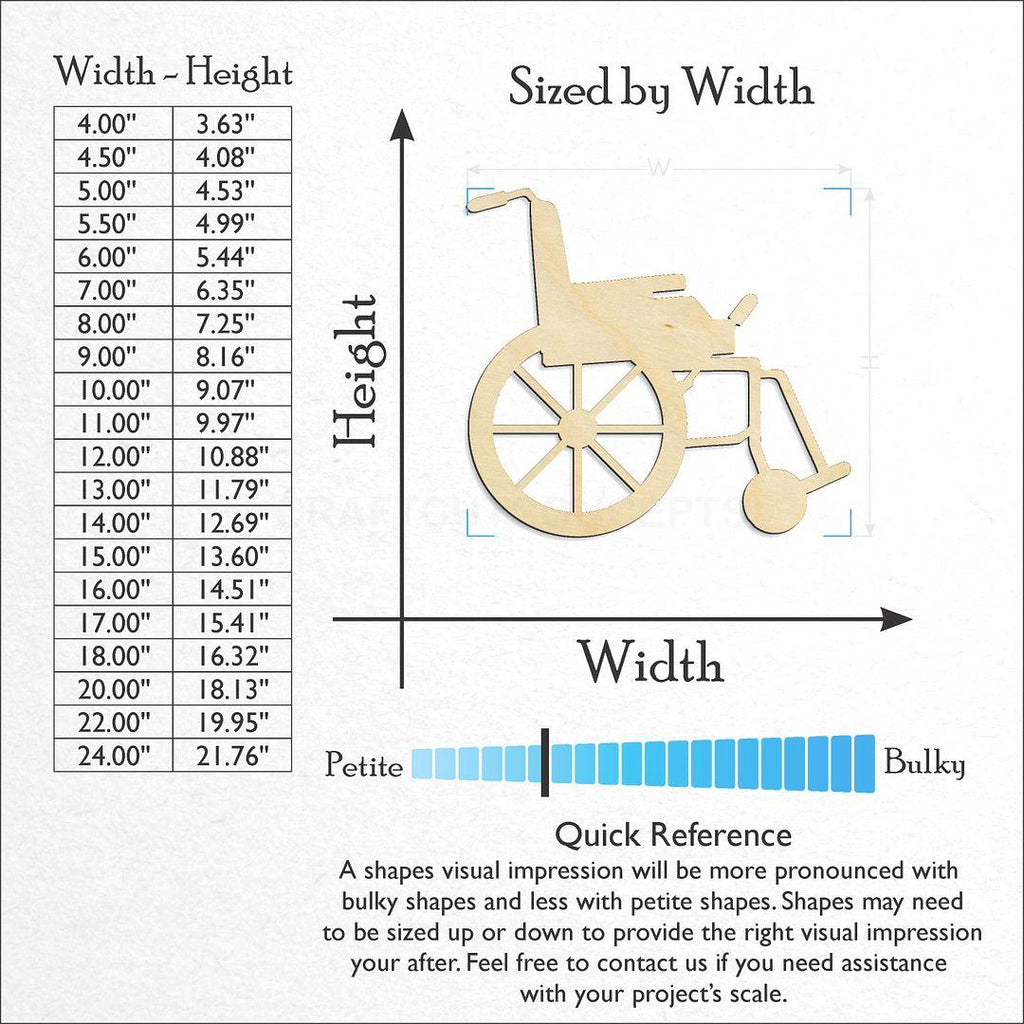 Sizes available for a laser cut Wheel Chair craft blank