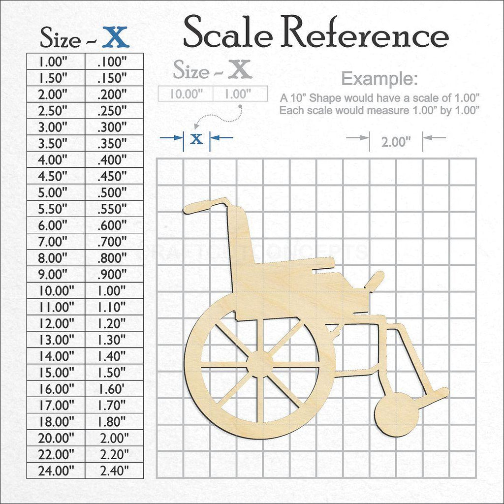 A scale and graph image showing a wood Wheel Chair craft blank