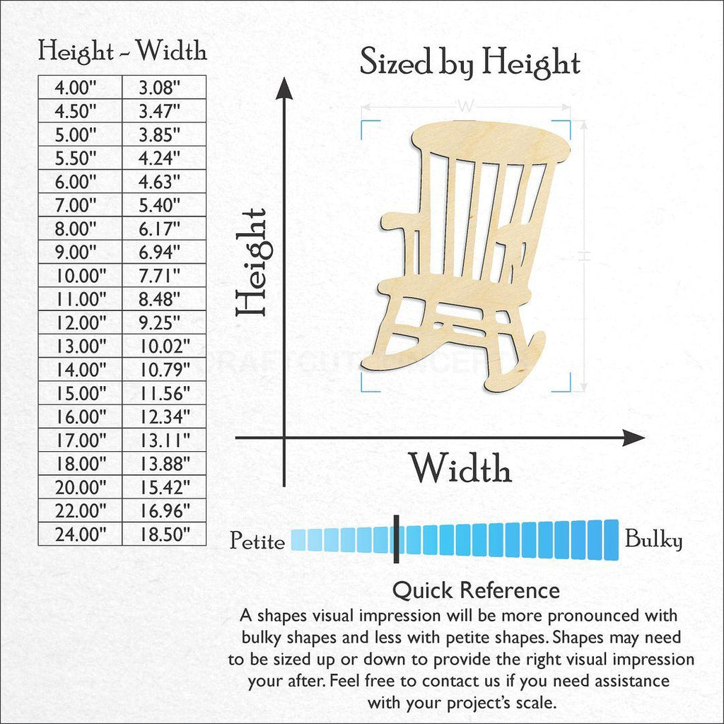 Sizes available for a laser cut Rocking Chair craft blank