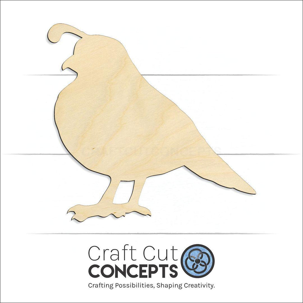 Craft Cut Concepts Logo under a wood Quail Bird craft shape and blank