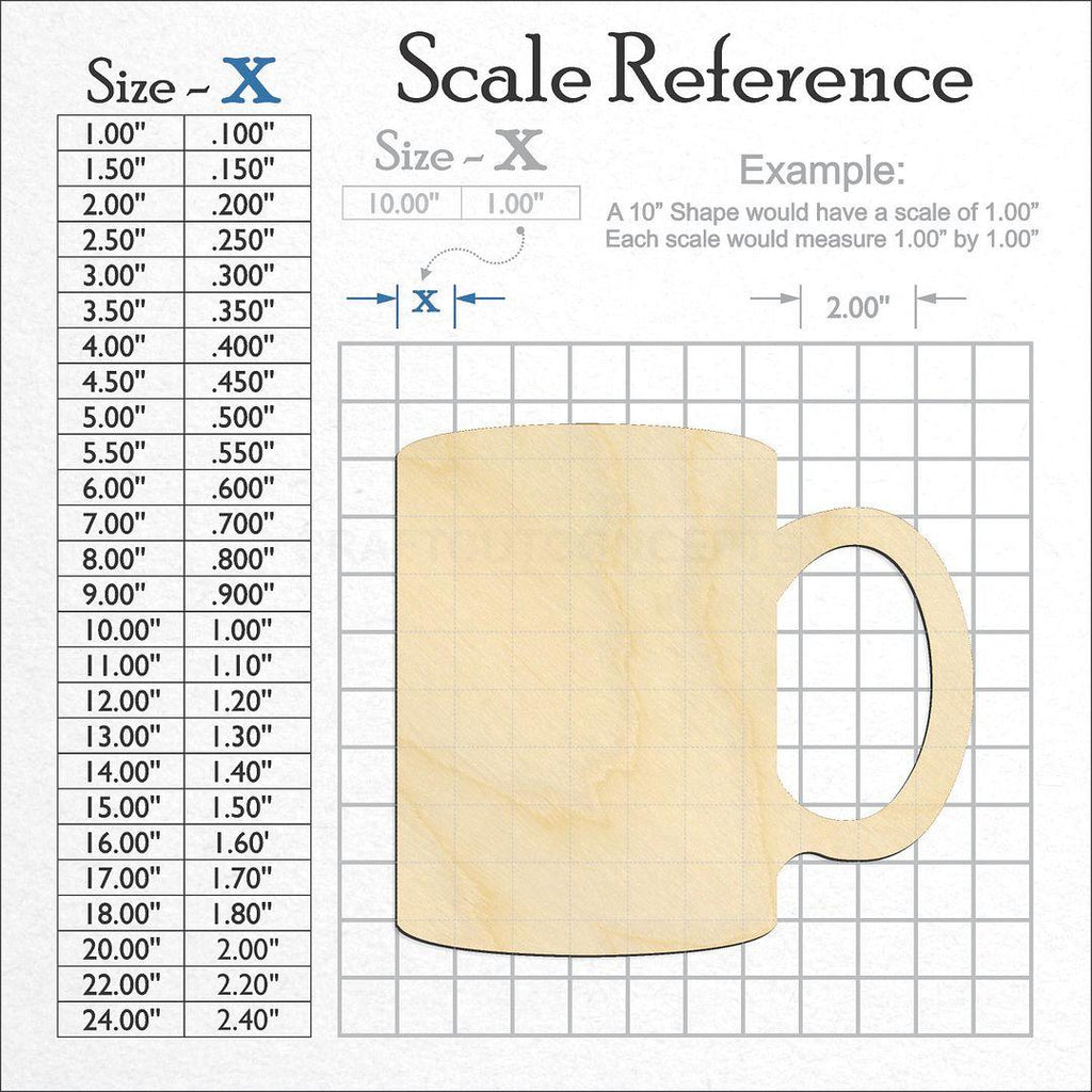 A scale and graph image showing a wood Tall Coffee Cup craft blank