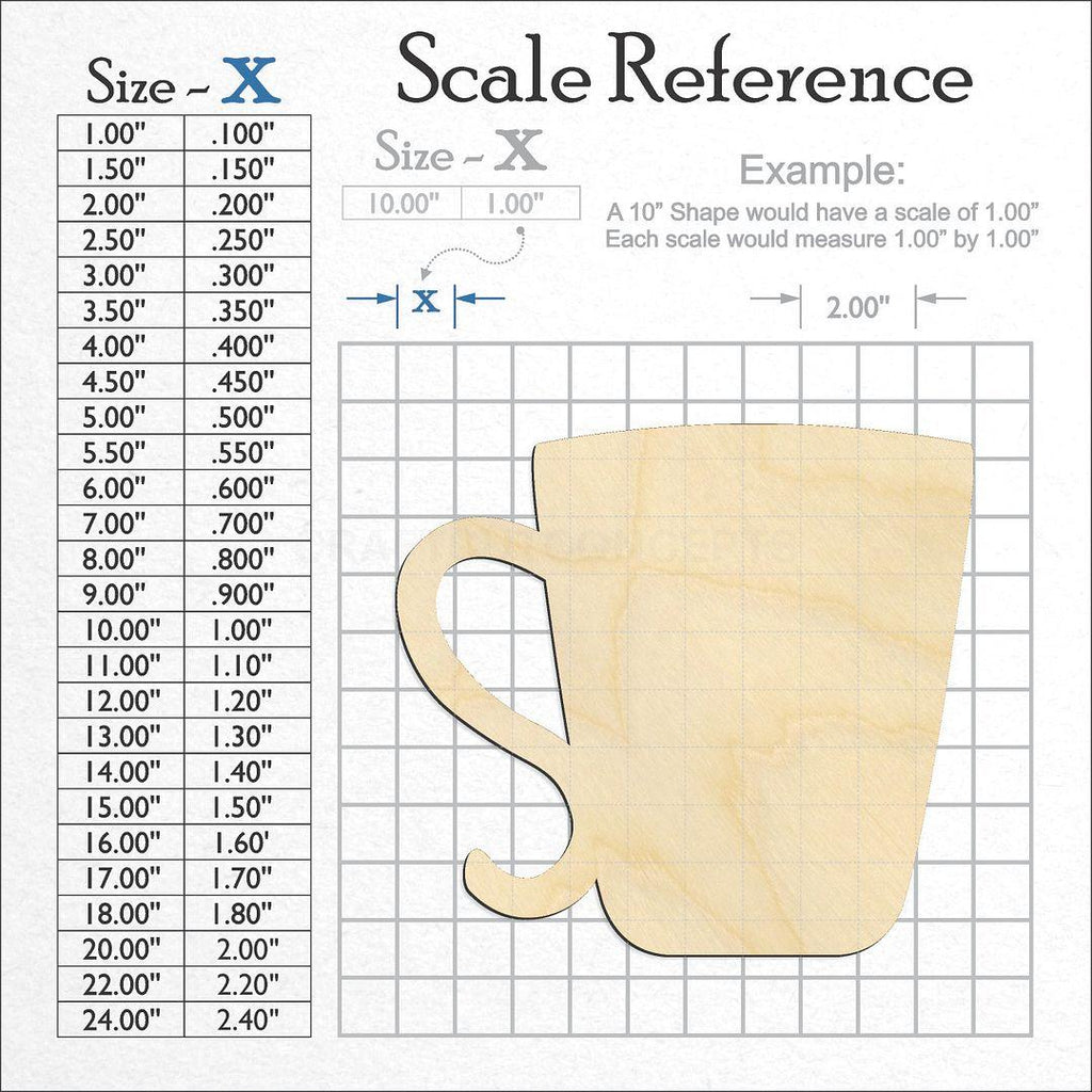 A scale and graph image showing a wood Coffee Cup craft blank