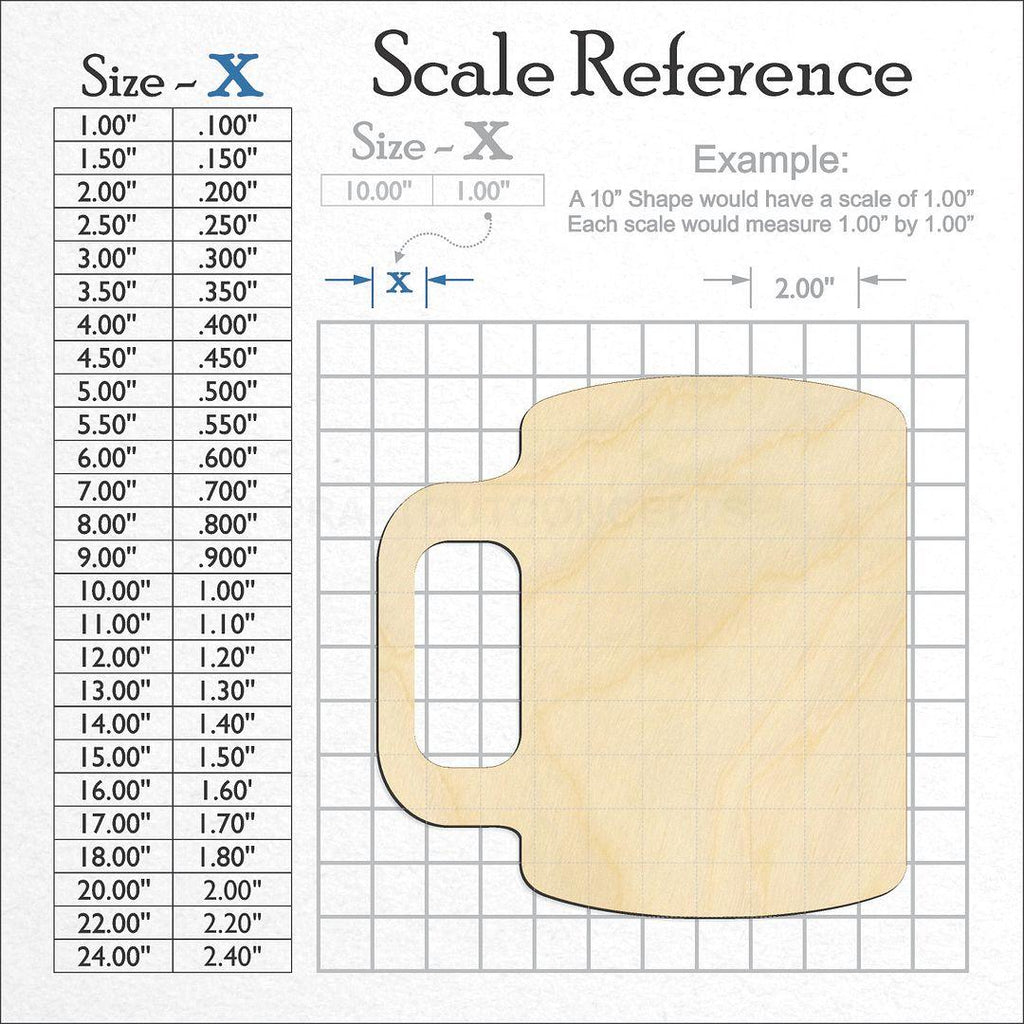 A scale and graph image showing a wood Tall Coffee Cup craft blank