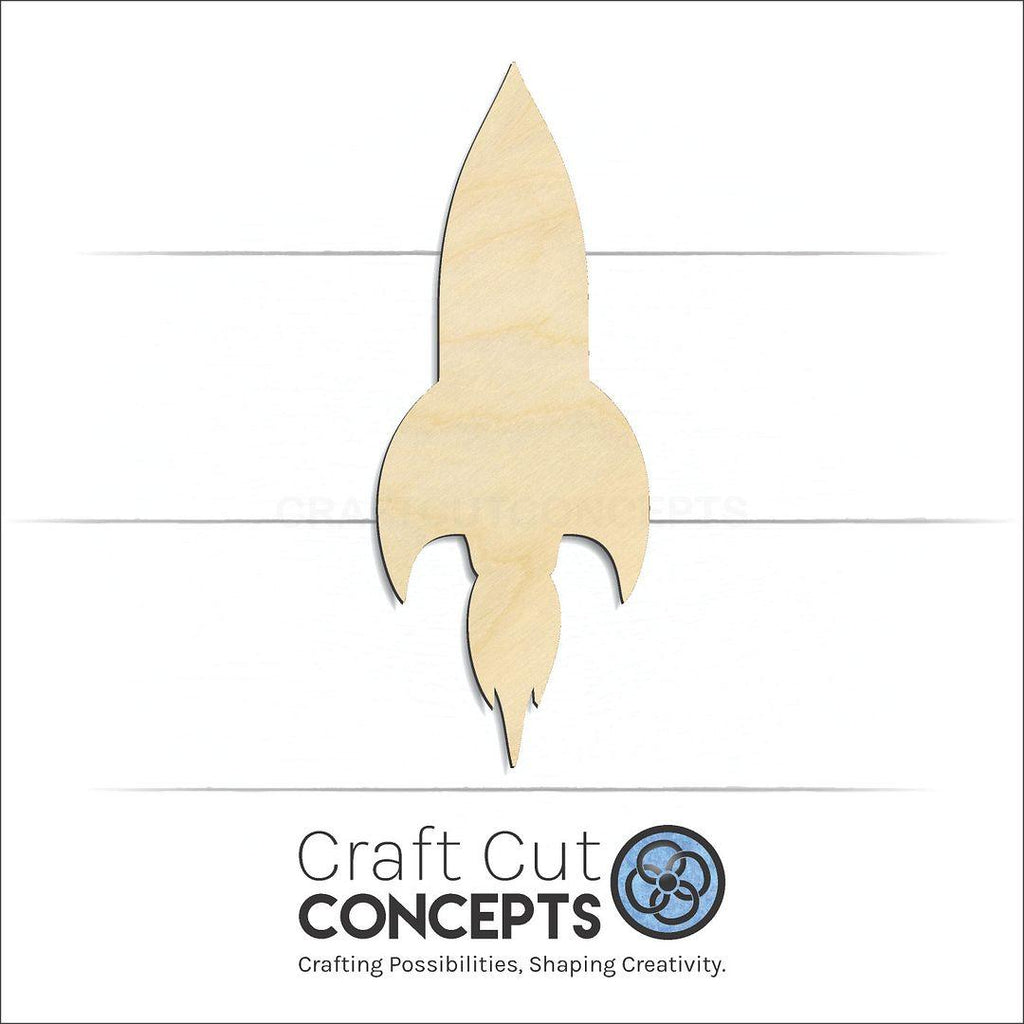 Craft Cut Concepts Logo under a wood Rocket craft shape and blank