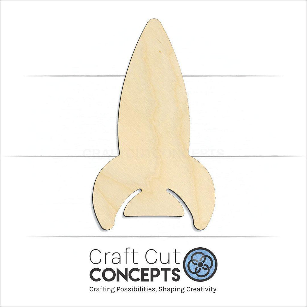 Craft Cut Concepts Logo under a wood Rocket craft shape and blank