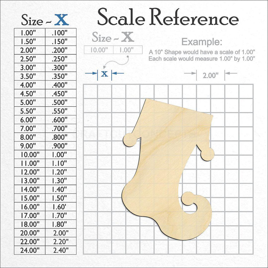 A scale and graph image showing a wood Christmas Stocking craft blank