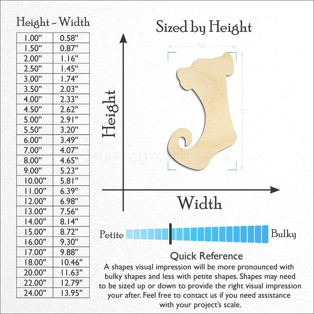 Sizes available for a laser cut Christmas Stocking craft blank