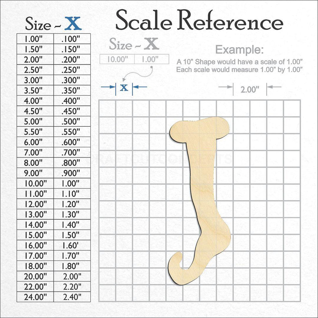 A scale and graph image showing a wood Christmas Stocking craft blank