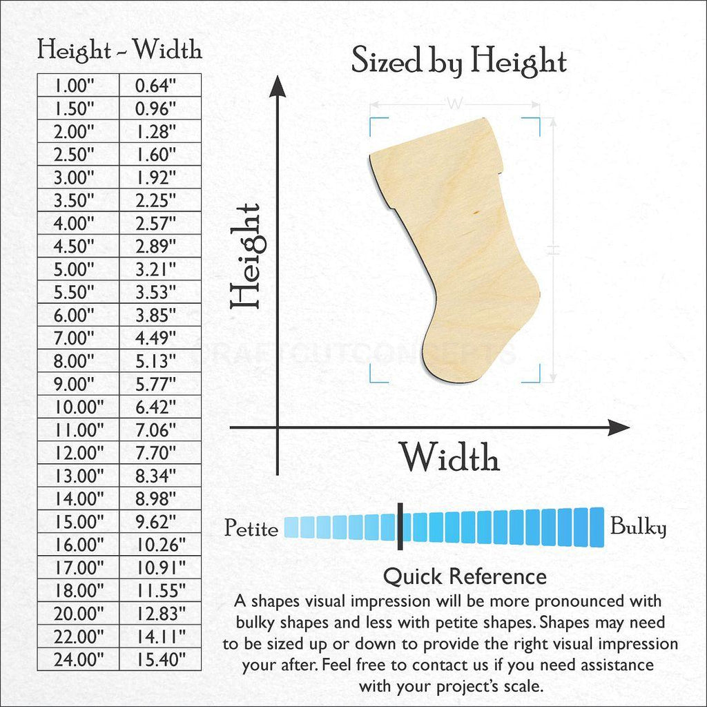 Sizes available for a laser cut Christmas Stocking craft blank