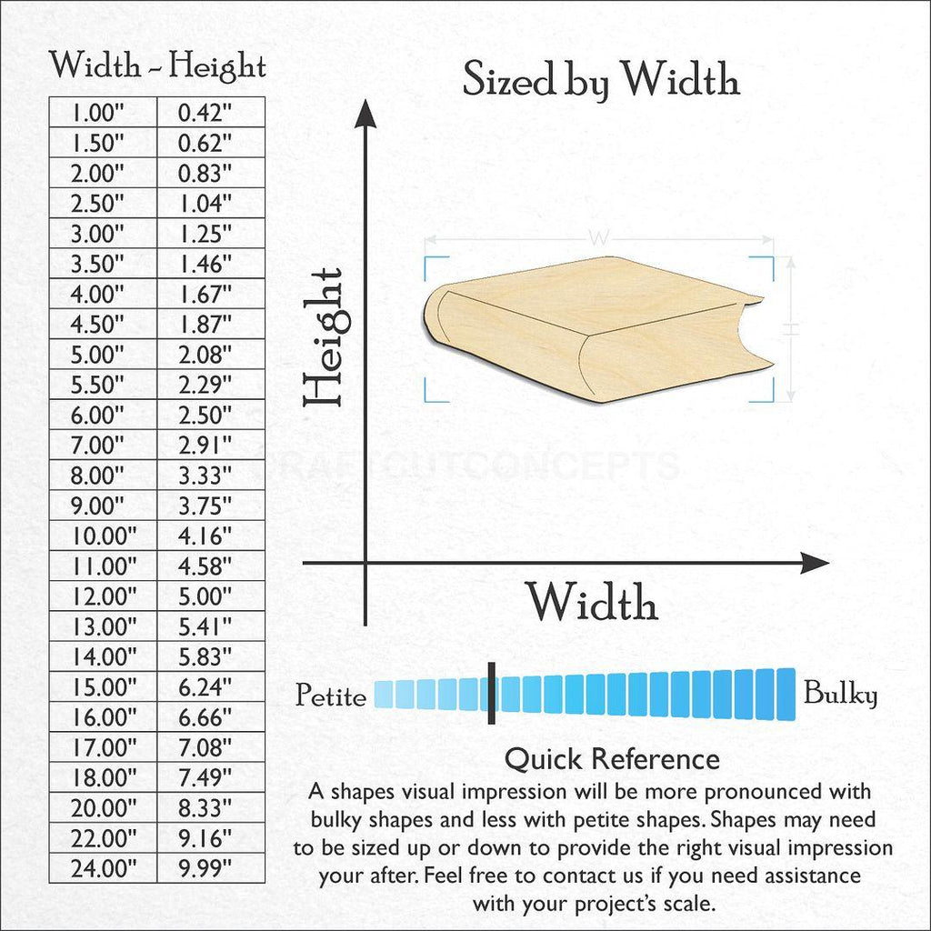 Sizes available for a laser cut Closed Book craft blank