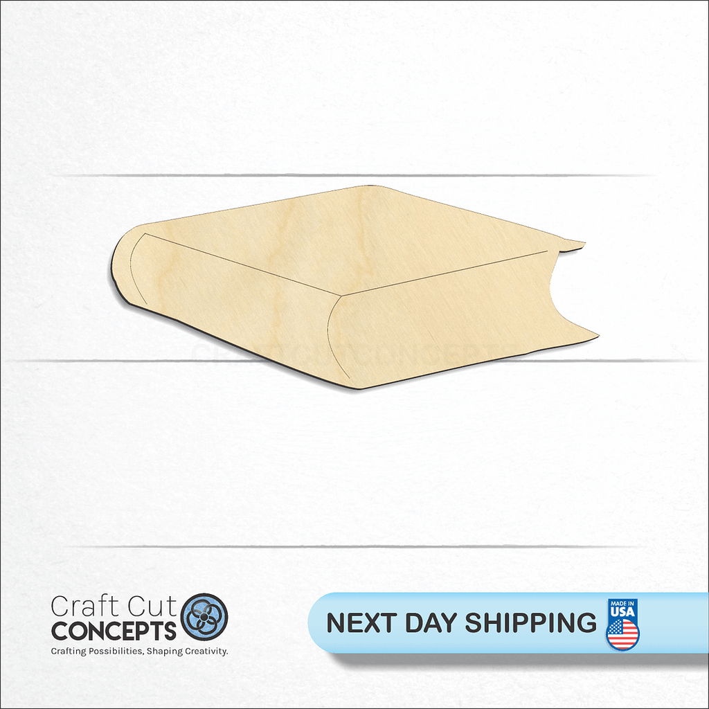 Craft Cut Concepts logo and next day shipping banner with an unfinished wood Closed Book craft shape and blank