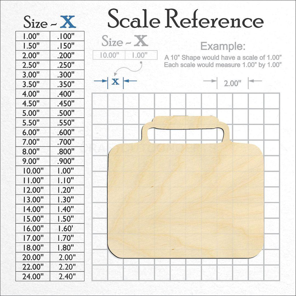 A scale and graph image showing a wood Lunch Box craft blank