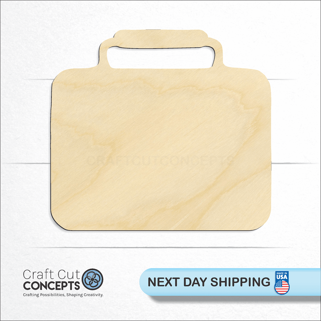 Craft Cut Concepts logo and next day shipping banner with an unfinished wood Lunch Box craft shape and blank