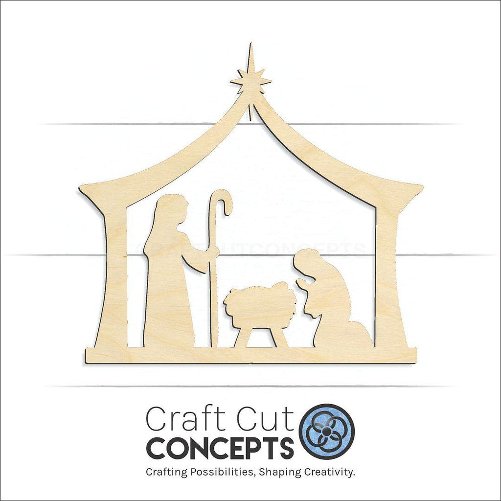 Craft Cut Concepts Logo under a wood Nativity Set craft shape and blank