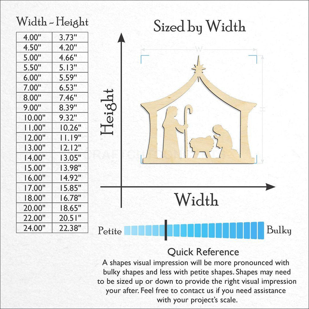 Sizes available for a laser cut Nativity Set craft blank