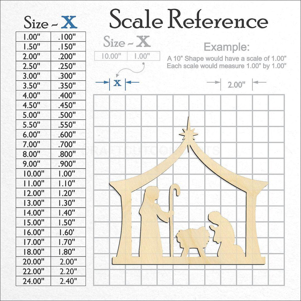 A scale and graph image showing a wood Nativity Set craft blank