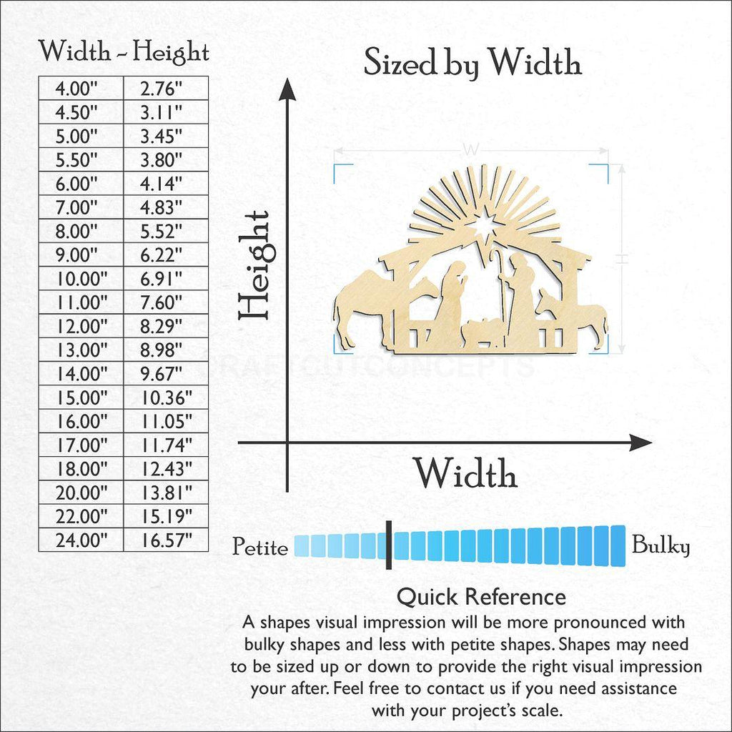 Sizes available for a laser cut Nativity Set craft blank